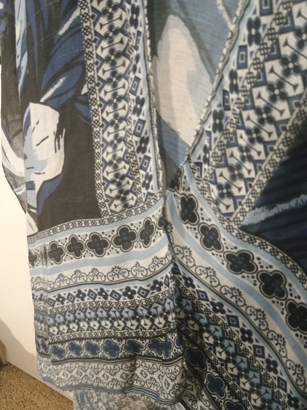 Badgley Mischka Studio Blue Floral Sheer Kimono Ruana One Size Boho - Picture 6 of 10